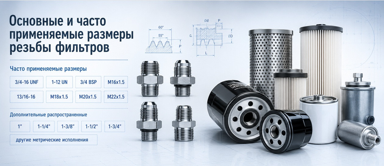Основные и часто применяемые размеры резьбы фильтров