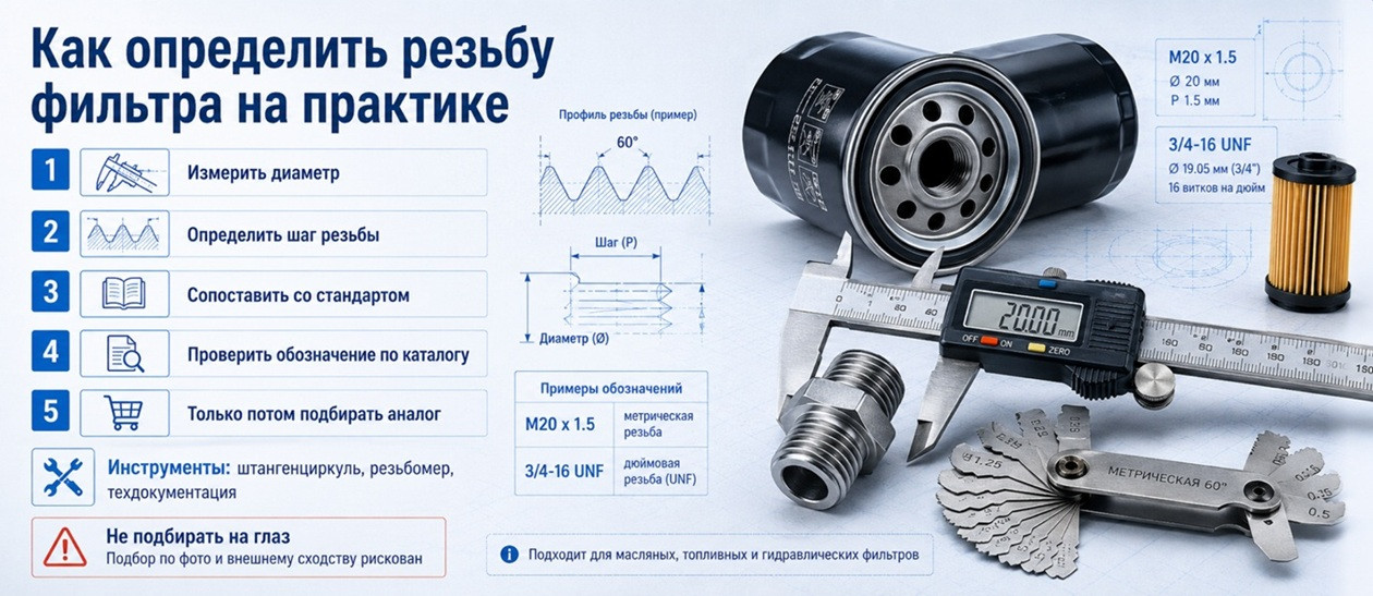 Как определить резьбу фильтра на практике