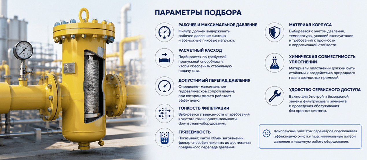 Параметры подбора газового фильтра